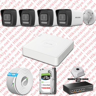 Hikvision 04 İp Kameralı 4mp Hibrit Colorvu Kamera Seti